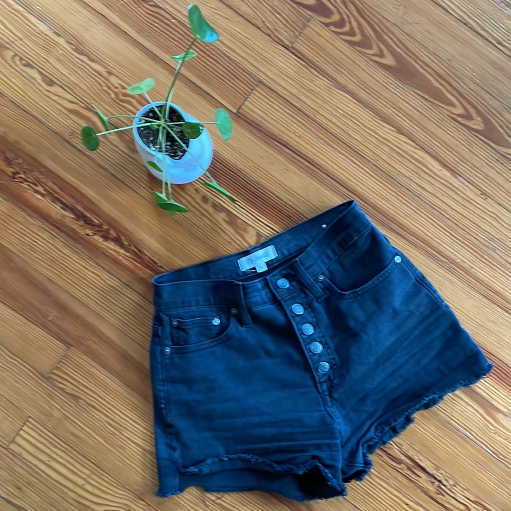 Madewell high rise faded black denim shorts